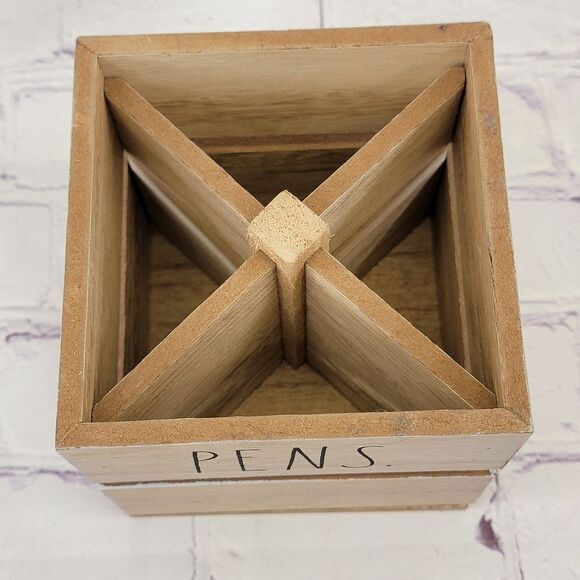 Rae Dunn PENS PENCILS Cup Spinning Wooden Holder - Picture 4 of 8